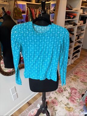 Celine Turquoise Logo-Print Long-Sleeve Top